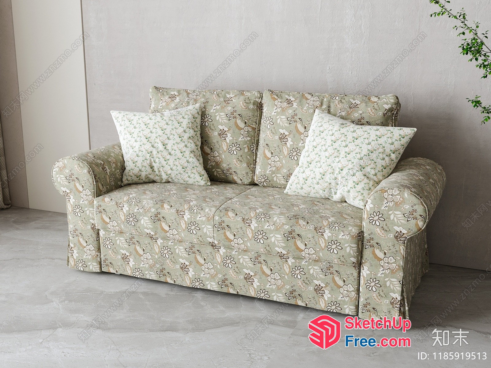 Floral Patterned Sofa With Pillows 3D SketchUp File