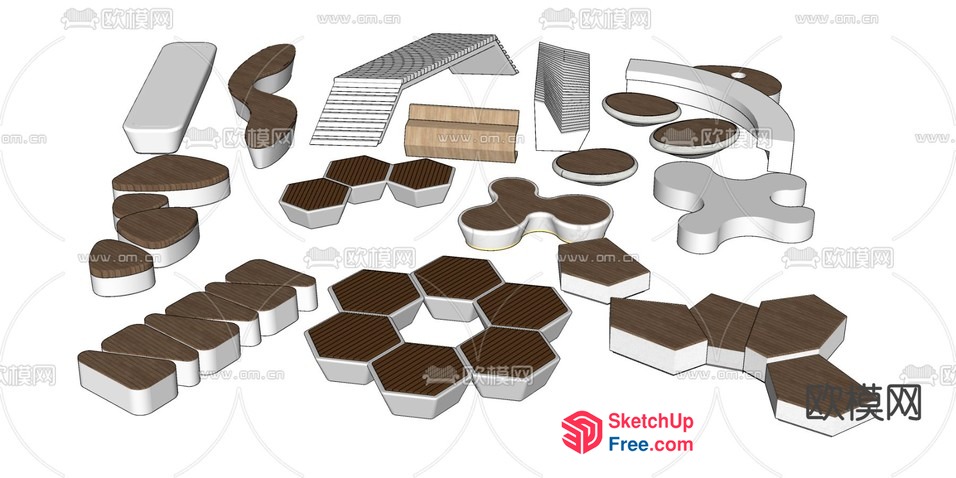 Modern Furniture Arrangement With Various Shapes And Materials 3D SketchUp File