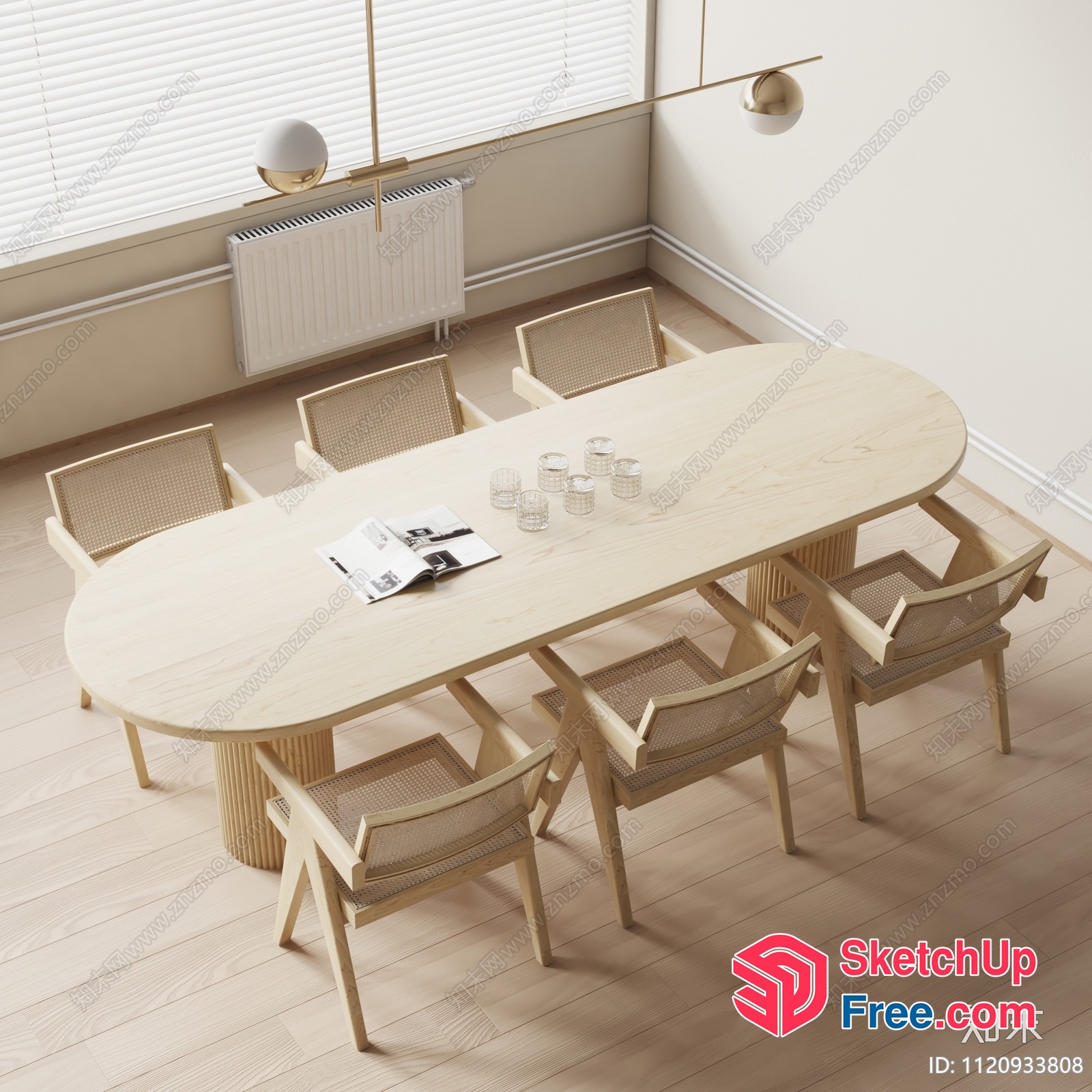 Elegant Dining Room With Light Wood Table And Chairs 3D SketchUp File