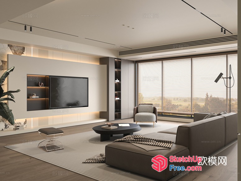 Minimalist Modern Living Room With Tv And Coffee Table 3D SketchUp File