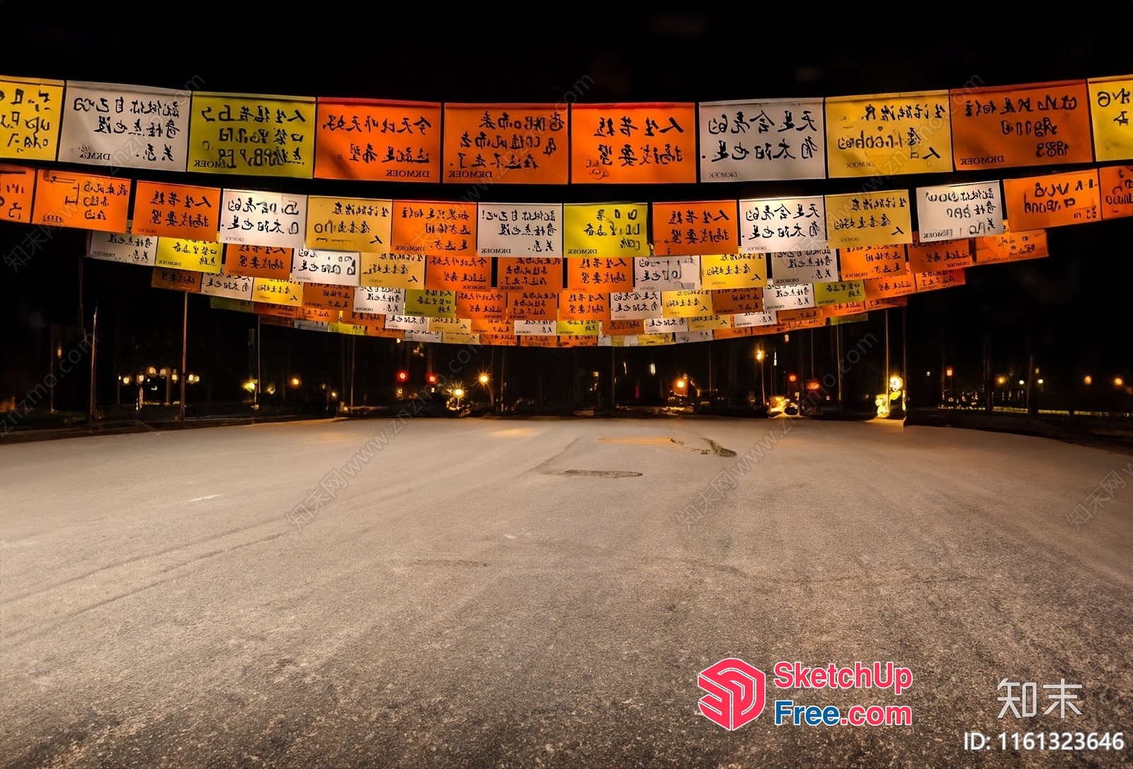 Colorful Banners Hanging Over An Empty Street 3D SketchUp File