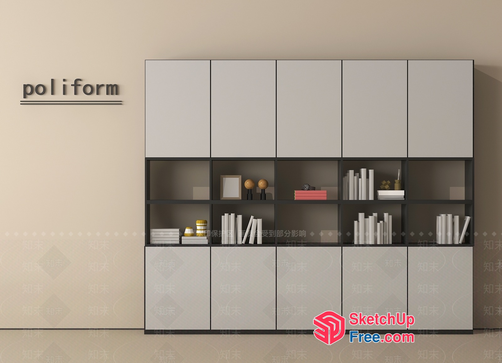 Poliform Bookcase With Glass Cabinet Doors 3D SketchUp File