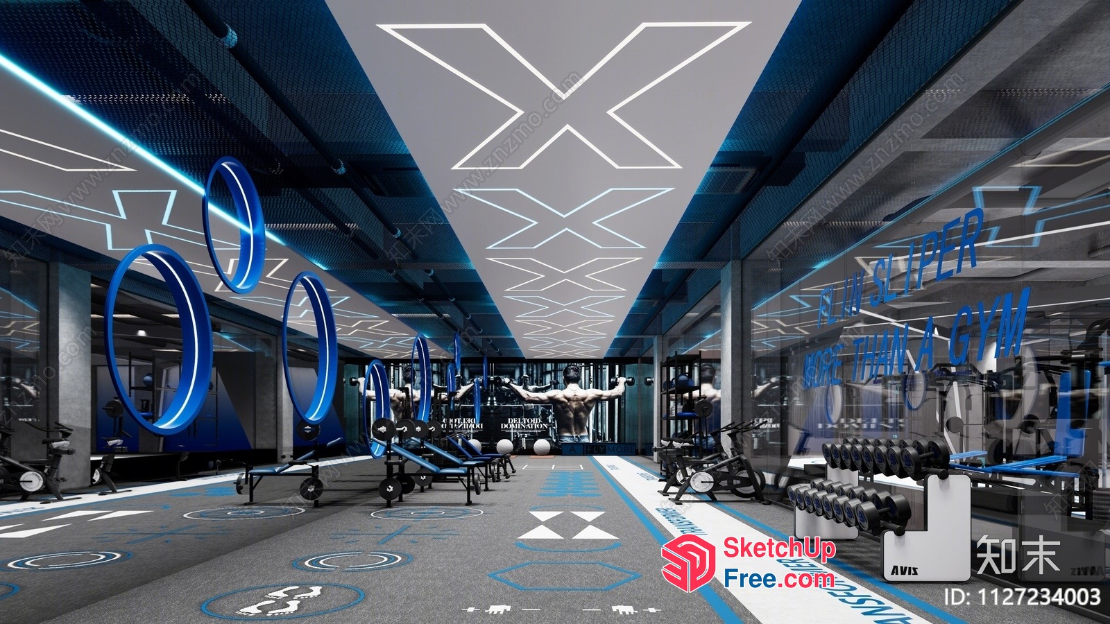 Modern Gym Interior With Blue And White Accents 3D SketchUp File