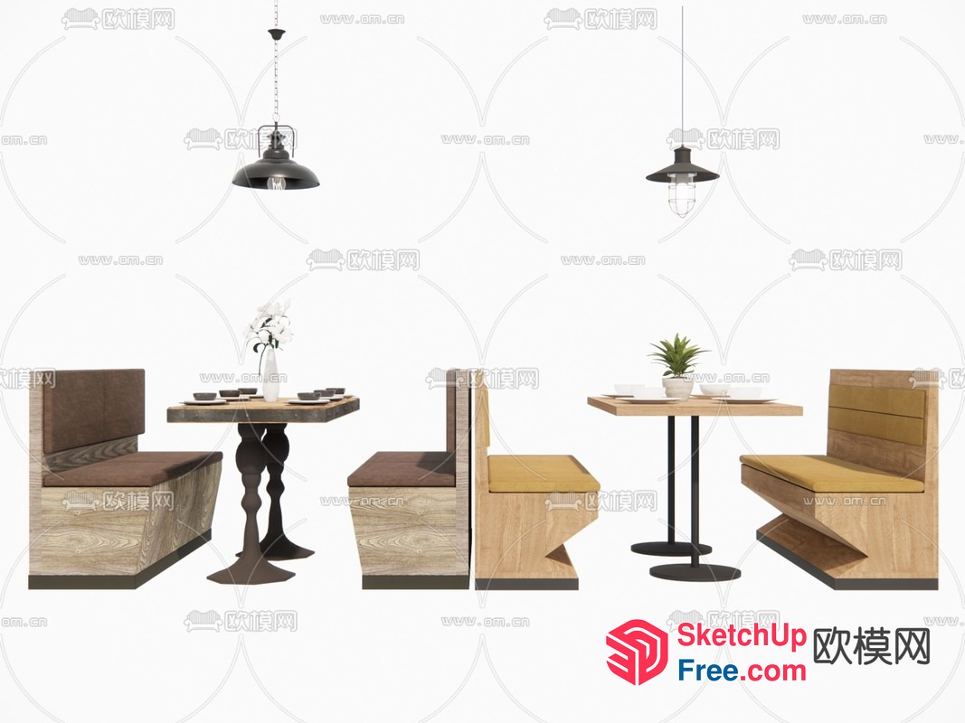 Modern Minimalist Japanese-Style Dining Room Furniture 3D SketchUp File