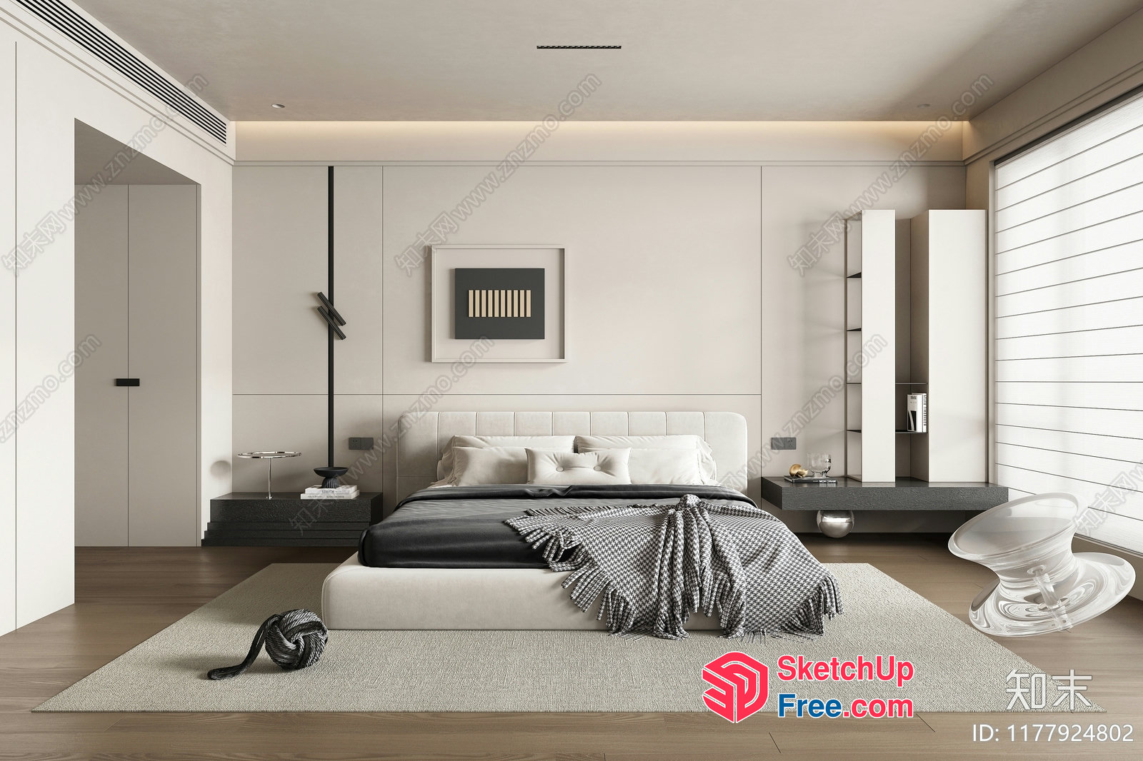 Modern Minimalist Bedroom With Sleek White Furniture 3D SketchUp File