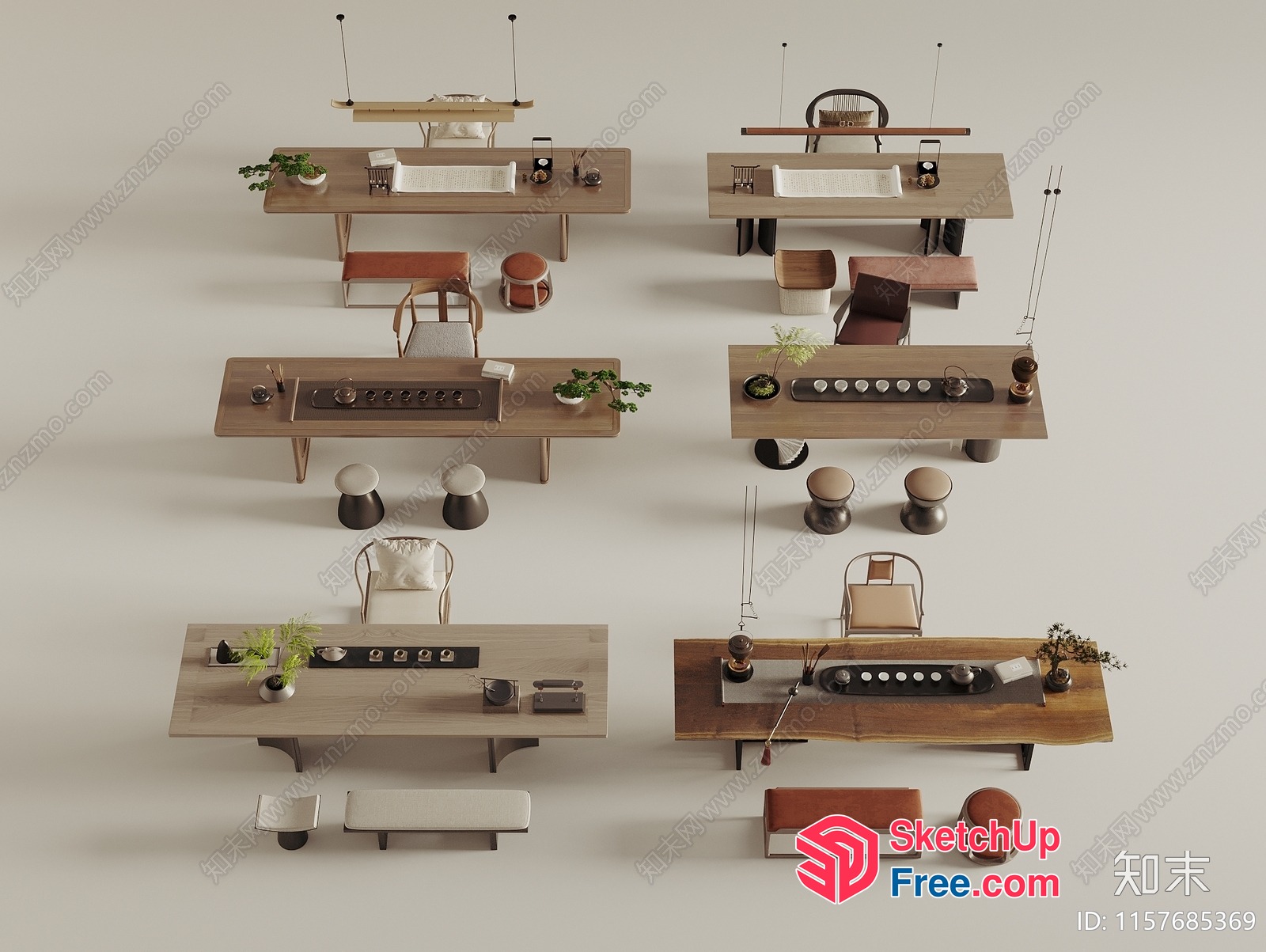 Japanese Style Dining Room Furniture Collection 3D SketchUp File
