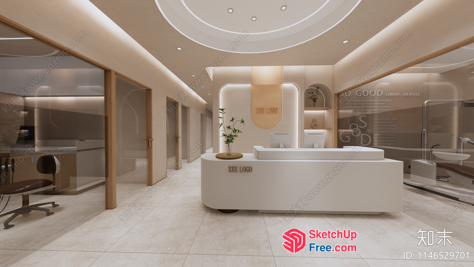 Modern Office Reception Area With Sleek White Furniture 3D SketchUp File