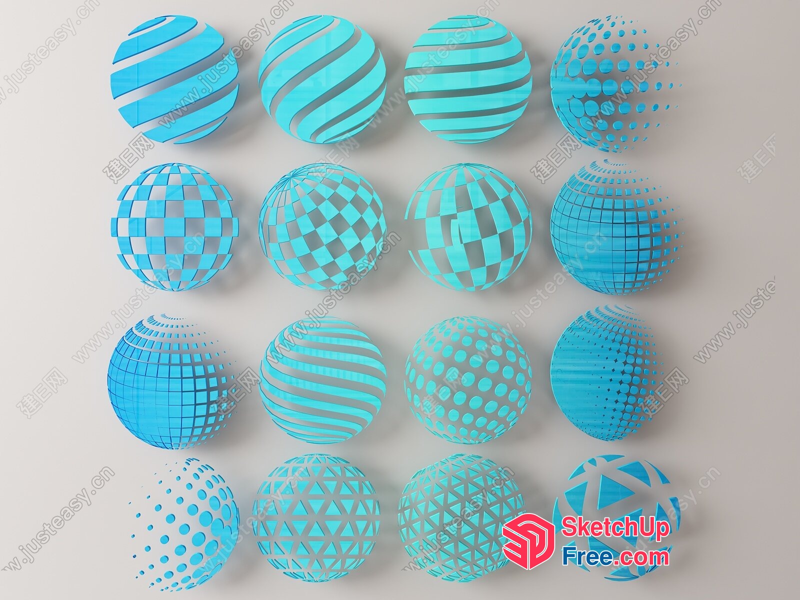 3D Blue Geometric Shapes Collection 3D SketchUp File