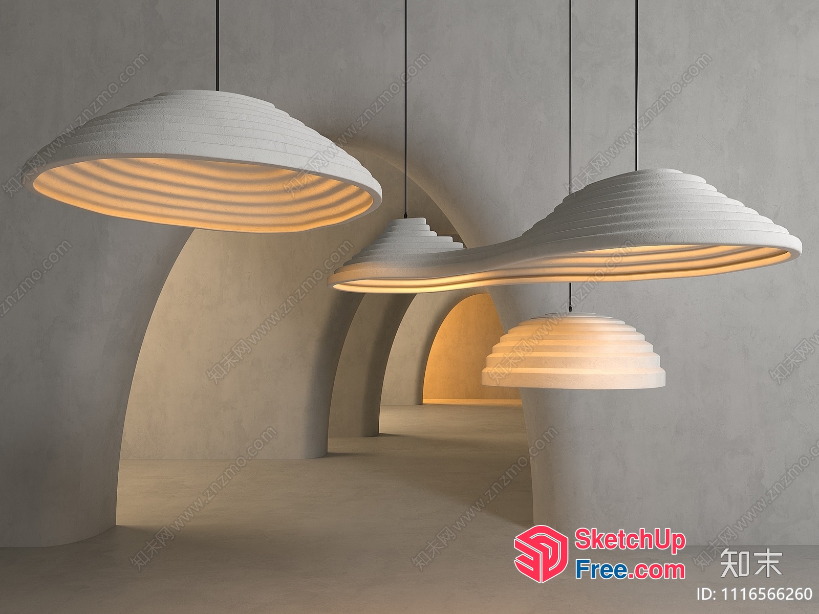 Modern Mushroom-Shaped Hanging Lamps 3D SketchUp File