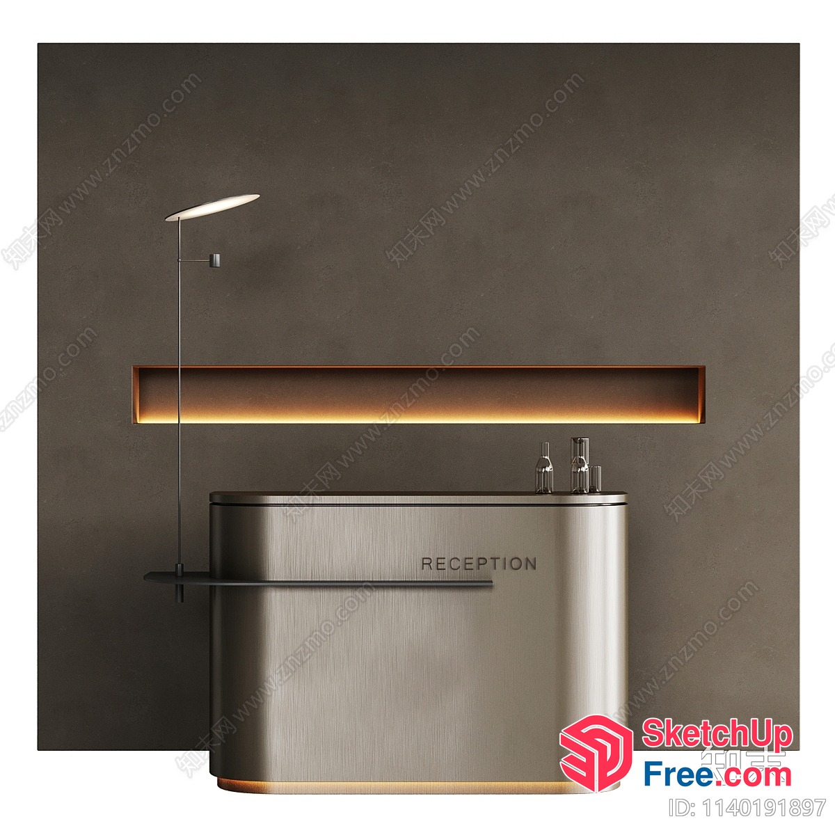 Reception Counter With Elegant Lighting And Decorative Wall 3D SketchUp File