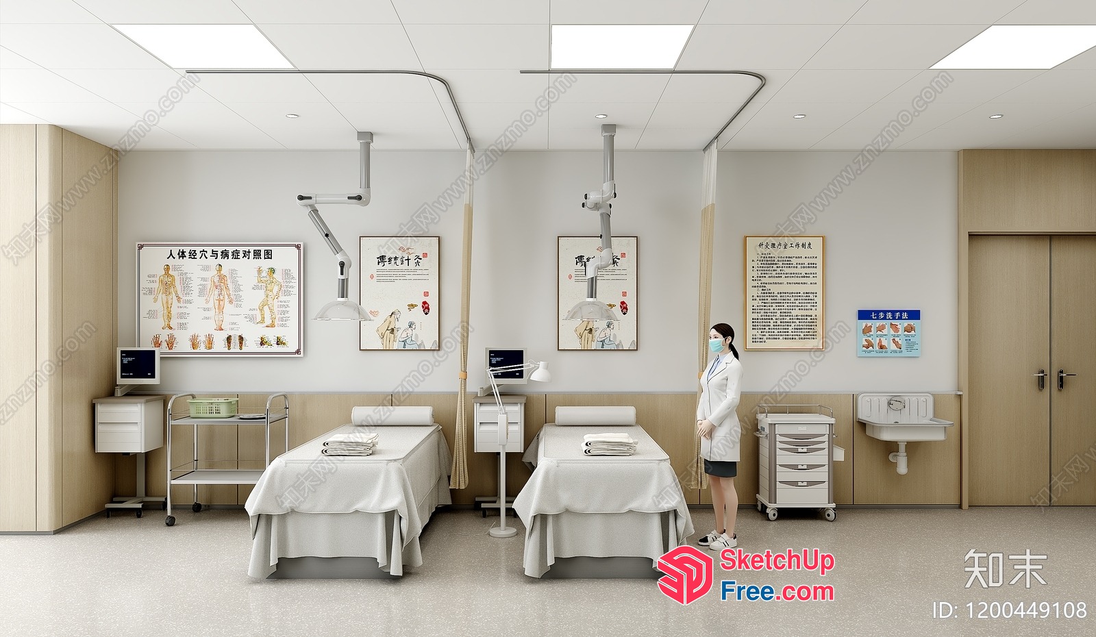 Hospital Room Interior With Medical Equipment And Artwork 3D SketchUp File