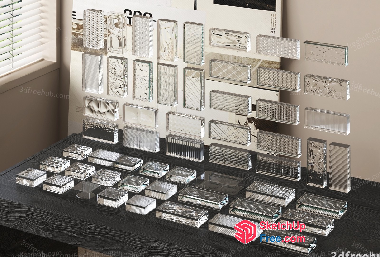 Glass Brick Arrangement On Table 3D SketchUp File