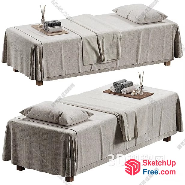 Two Massage Beds With Pillows And Towels 3D SketchUp File