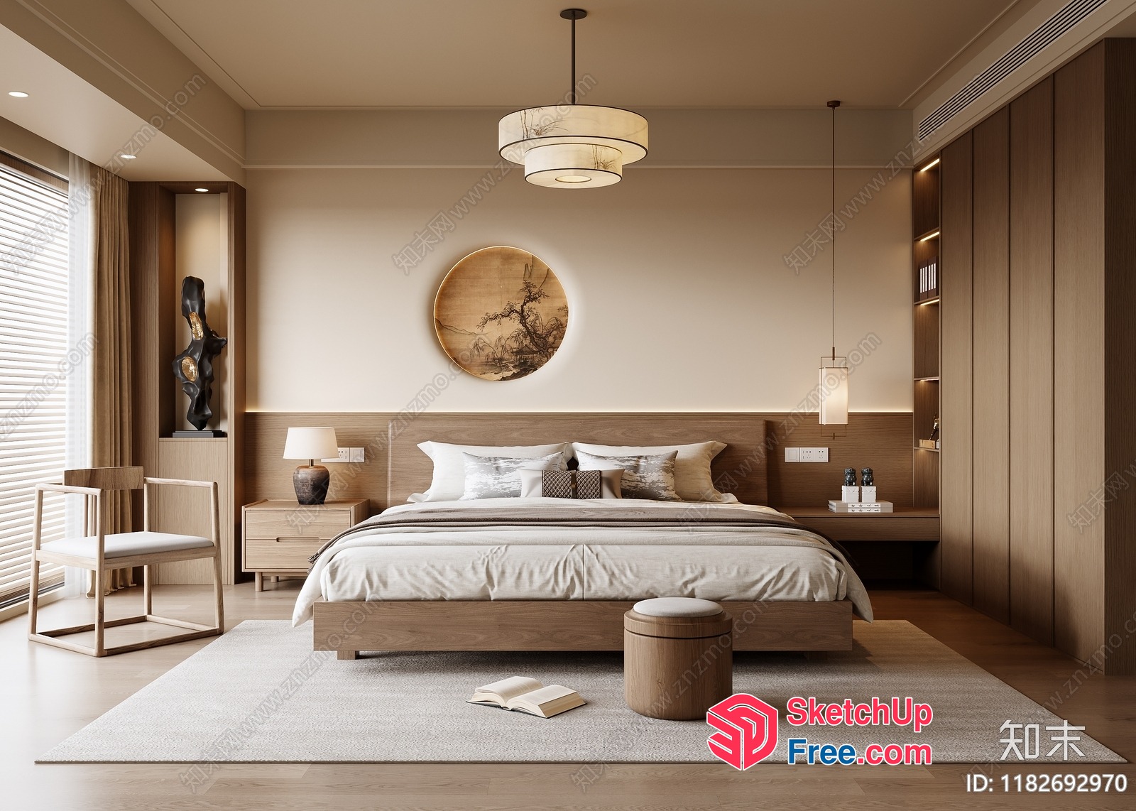 Modern Minimalist Bedroom Interior With Japanese Style Decor 3D SketchUp File