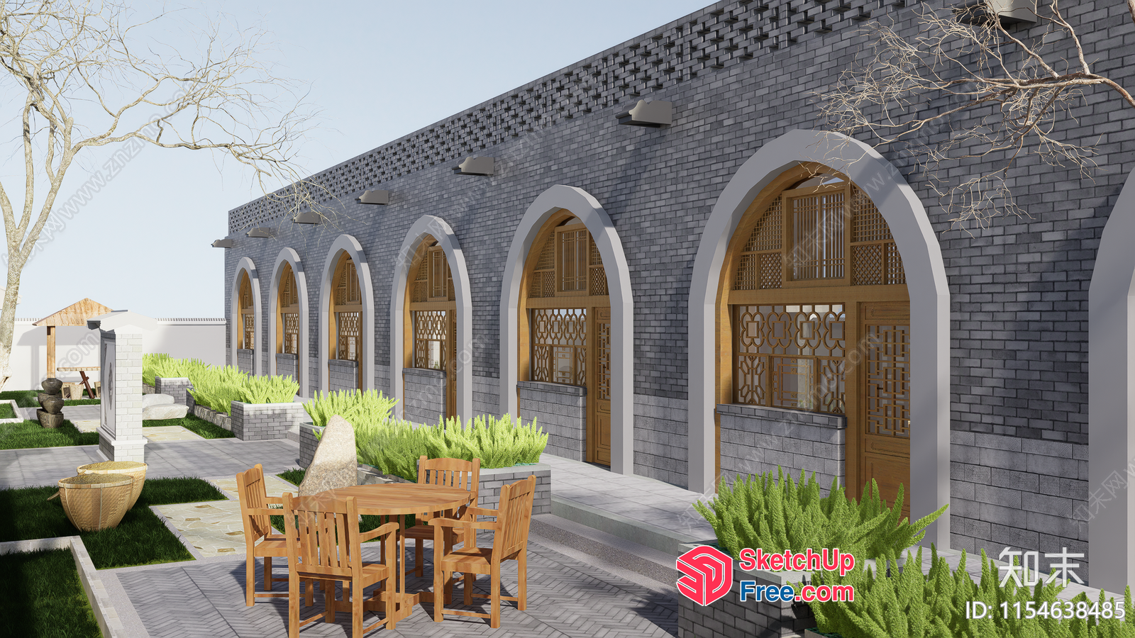 Exterior Villa Entrance With Arched Doorways And Windows 3D SketchUp File