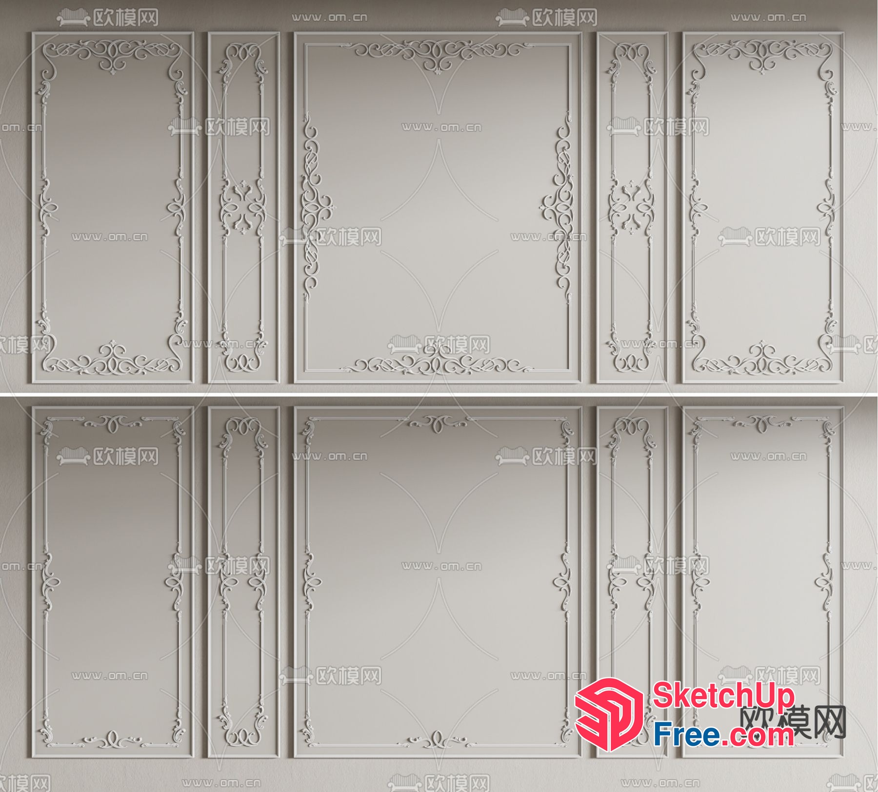 Ornate White Paneling With Carved Details 3D SketchUp File