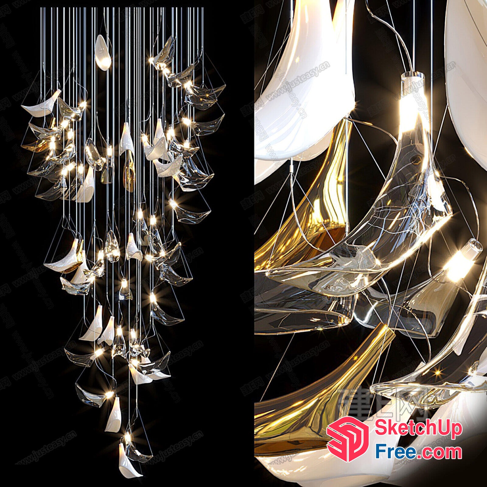 Modern Glass And Metal Light Fixture 3D SketchUp File