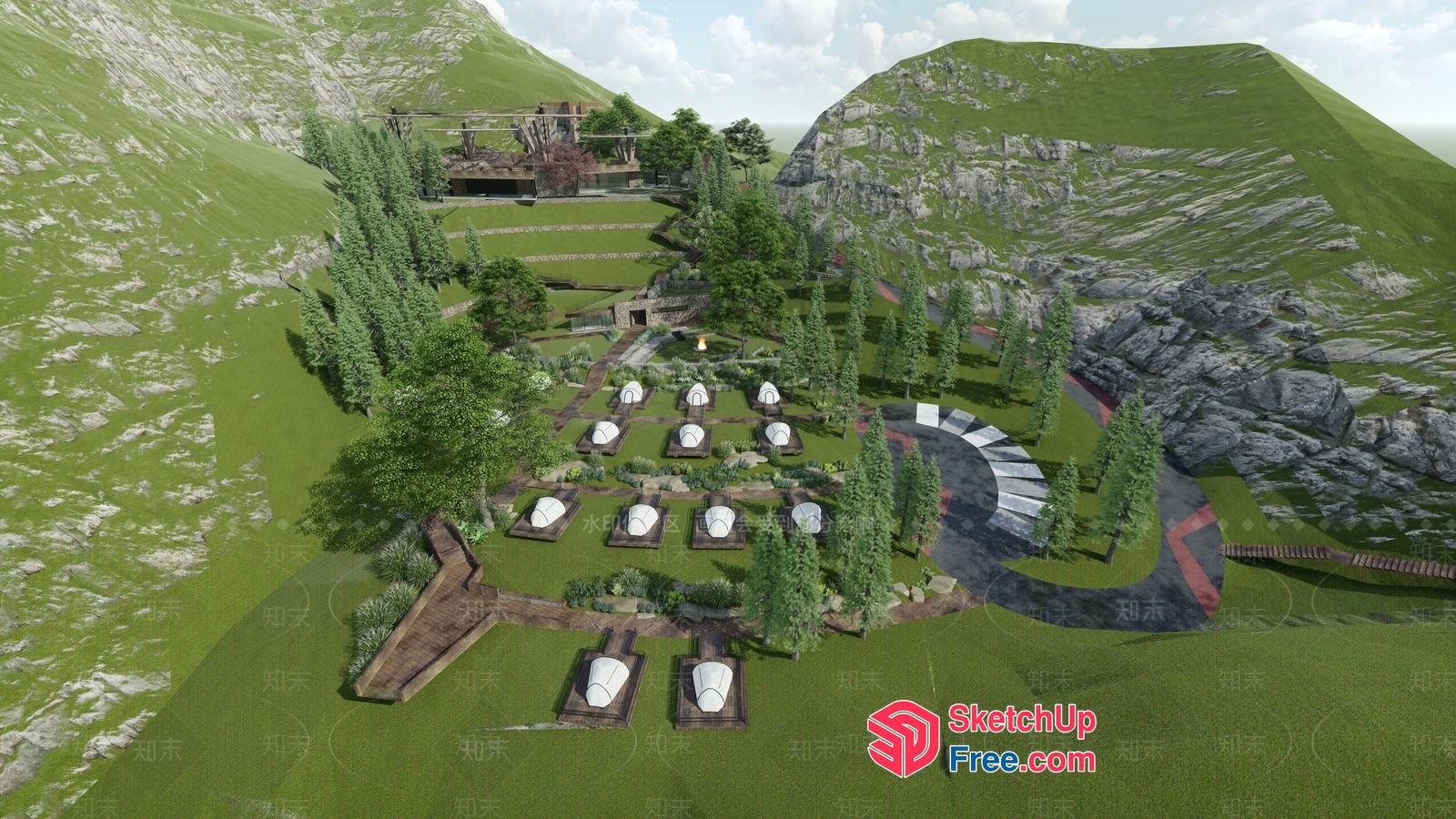 3D Rendering Of A Serene Mountain Retreat With A Modern Villa 3D SketchUp File