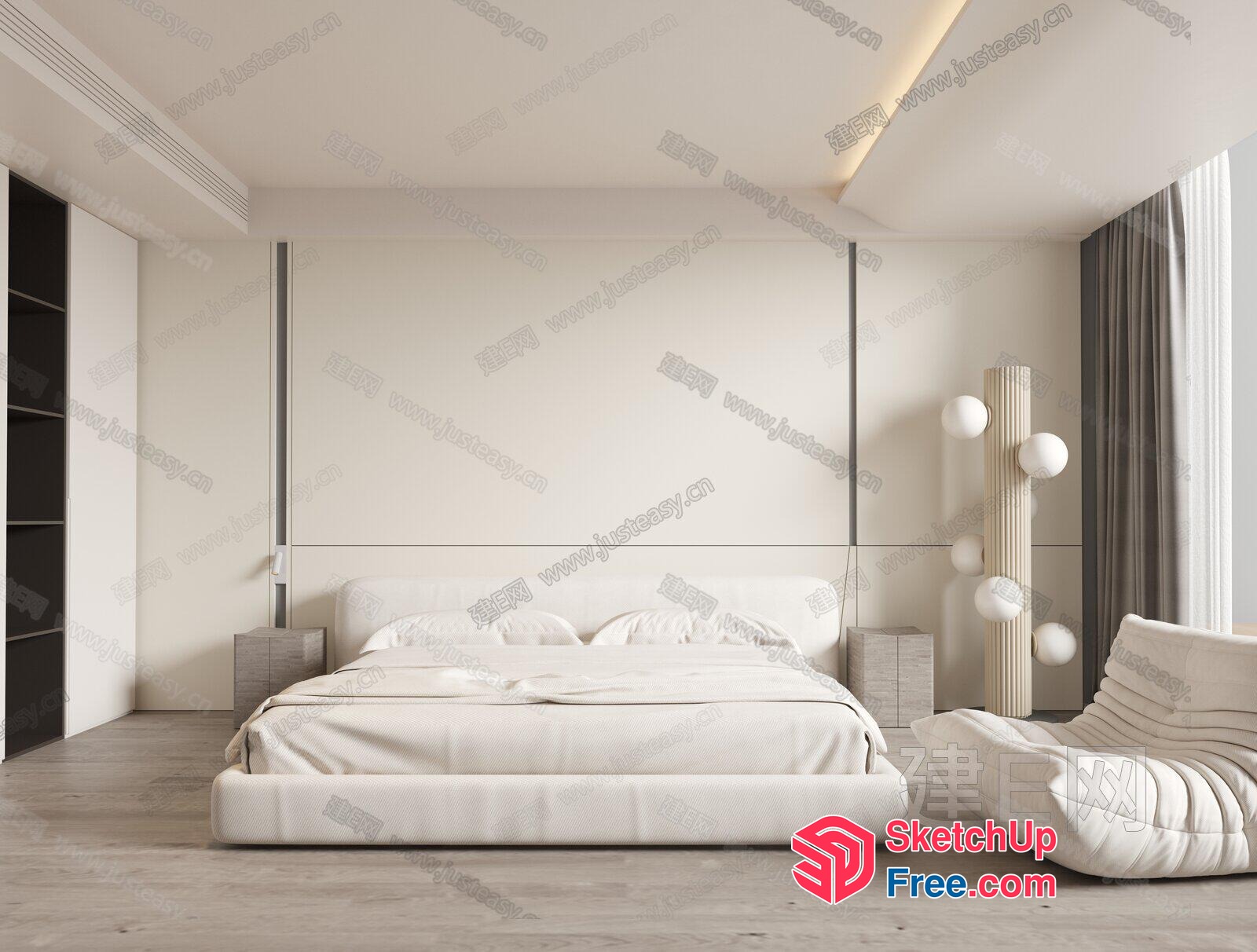 Modern White Bedroom With Minimalist Furniture 3D SketchUp File