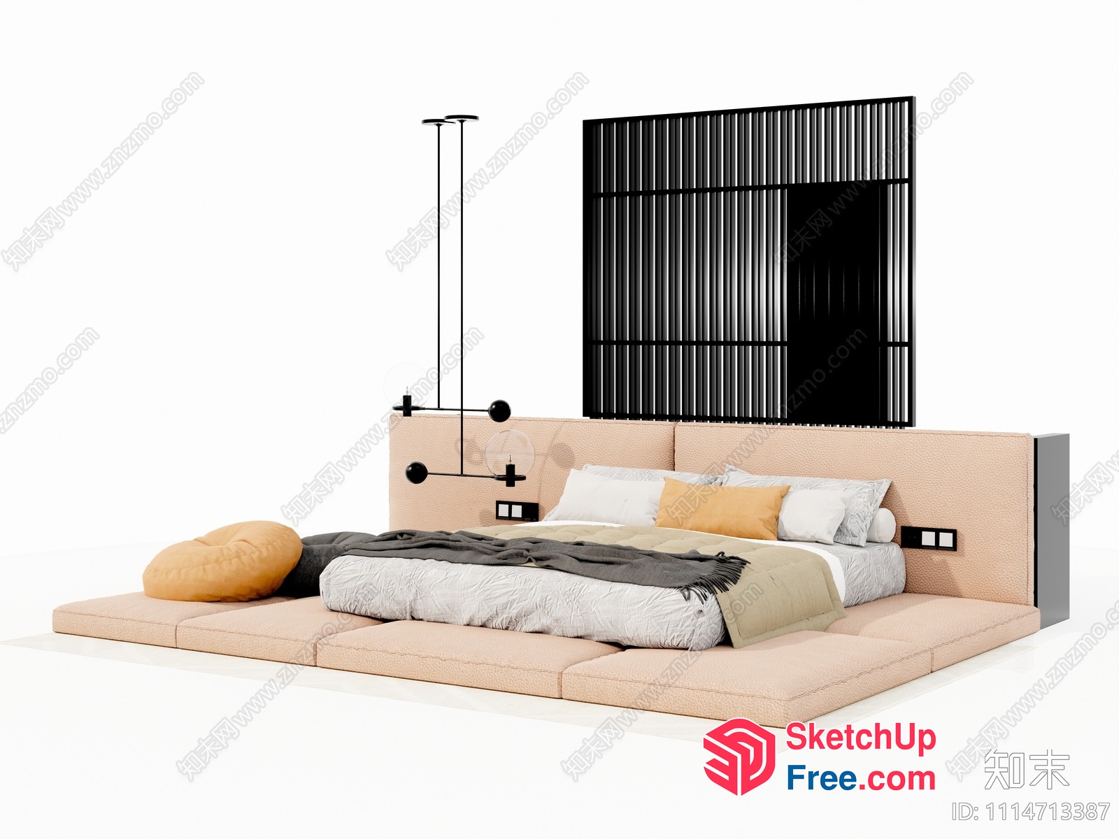 Modern Minimalist Bed Design With Pillows And Blanket 3D SketchUp File
