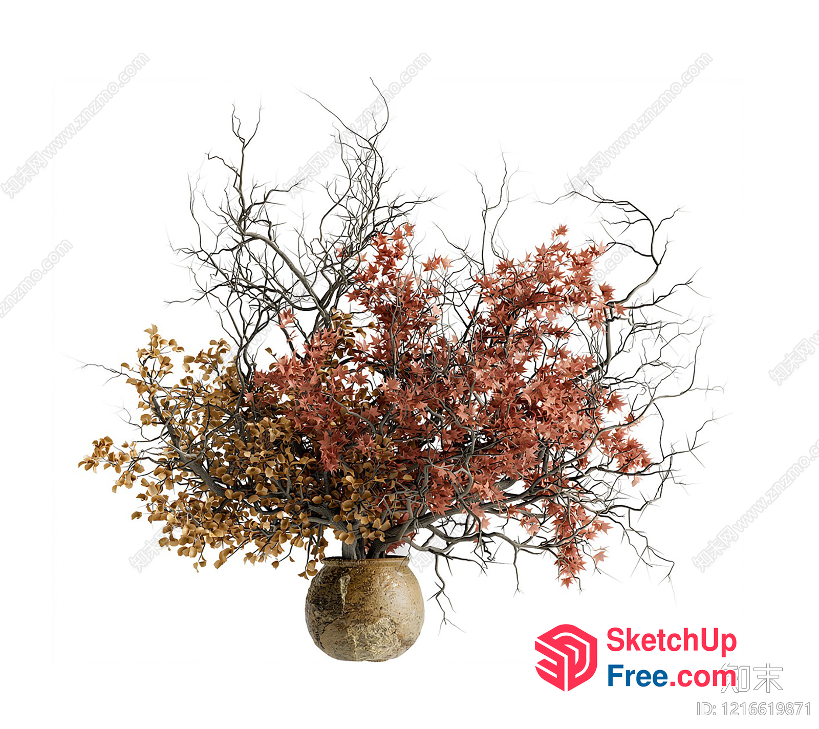 Aged Wabi-Sabi Style Floral Arrangement In An Antique Vase 3D SketchUp File