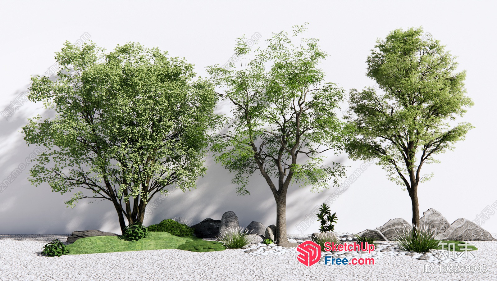 Modern Outdoor Landscape Design With Trees And Rocks 3D SketchUp File