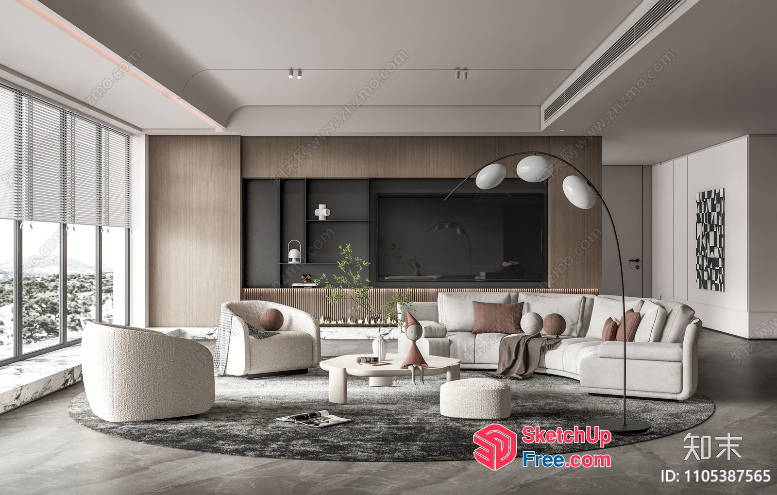 Minimalist Modern Living Room With Neutral Color Palette 3D SketchUp File