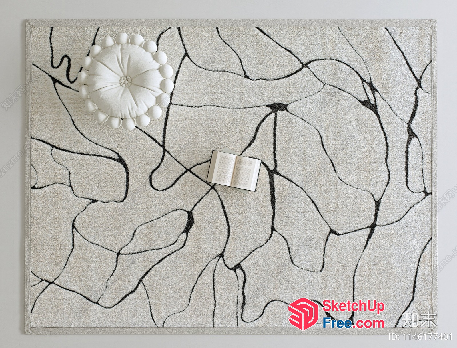 Aerial View Of A White Rug With Black Lines And A White Pillow 3D SketchUp File