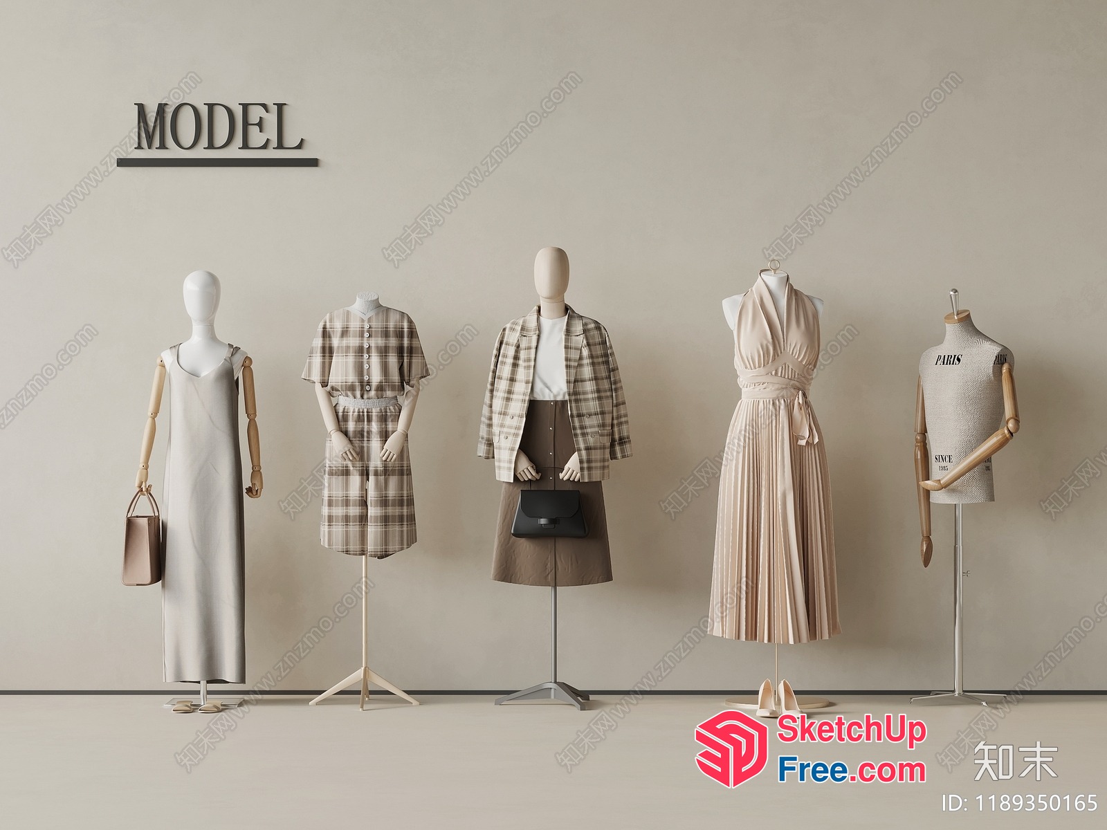 Elegant Fashion Mannequins In Neutral Tones 3D SketchUp File