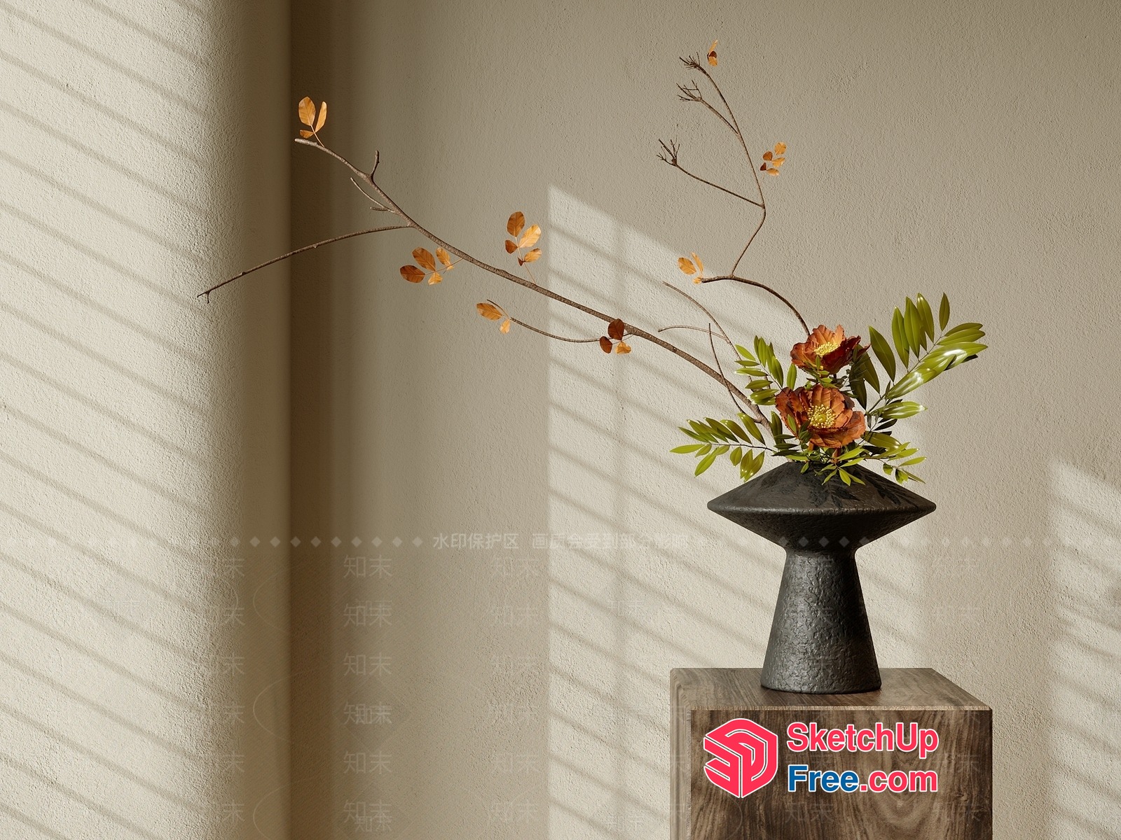 Japanese Style Floral Arrangement In Modern Vase 3D SketchUp File