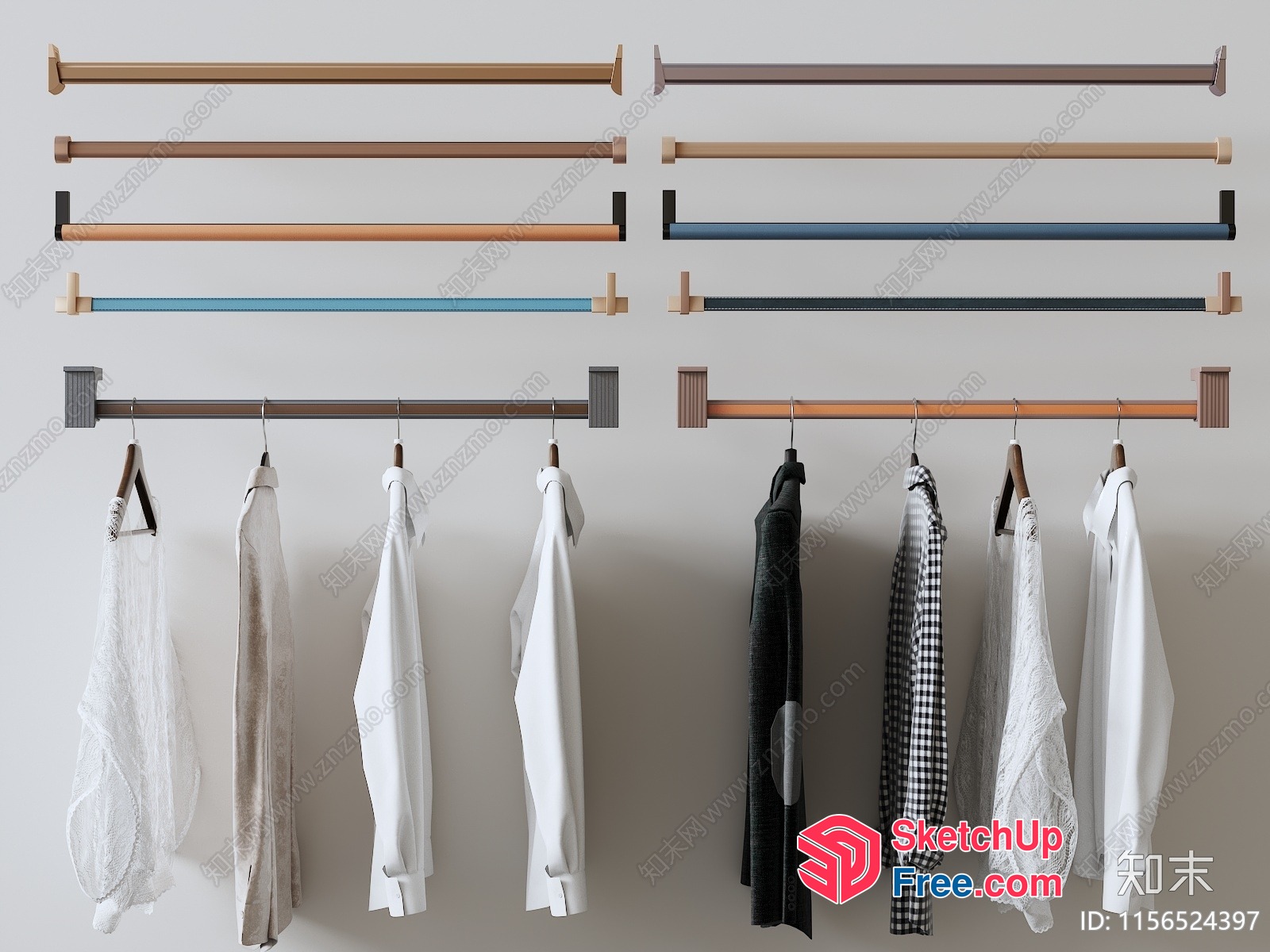 Wall-Mounted Clothes Hanger With Wooden Bar 3D SketchUp File