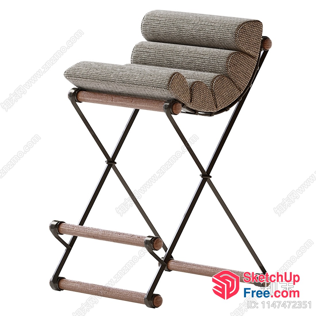 Modern Stool With A Foldable Design And Cushioned Seat 3D SketchUp File