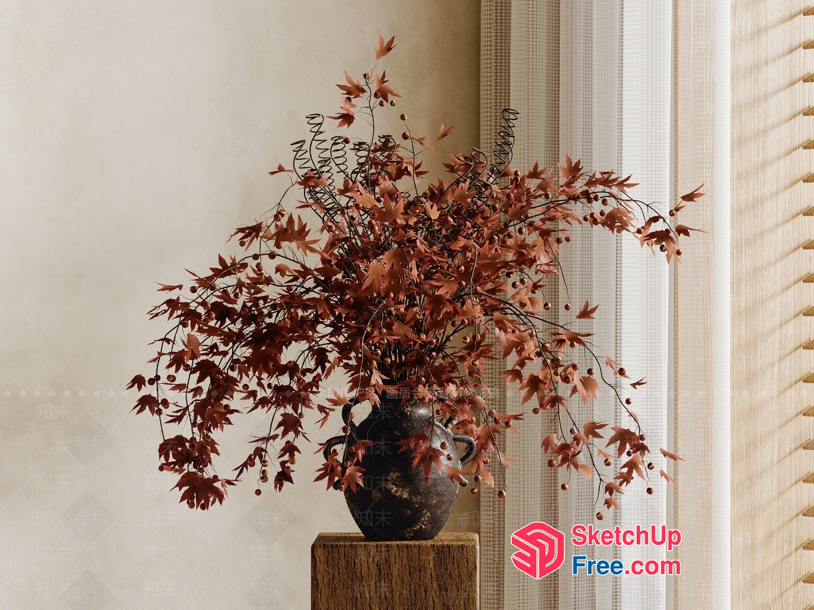 Autumnal Decorative Vase With Artificial Leaves 3D SketchUp File