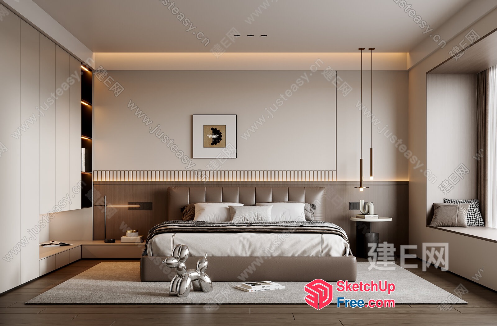 Elegant Modern Minimalist Bedroom Interior 3D SketchUp File