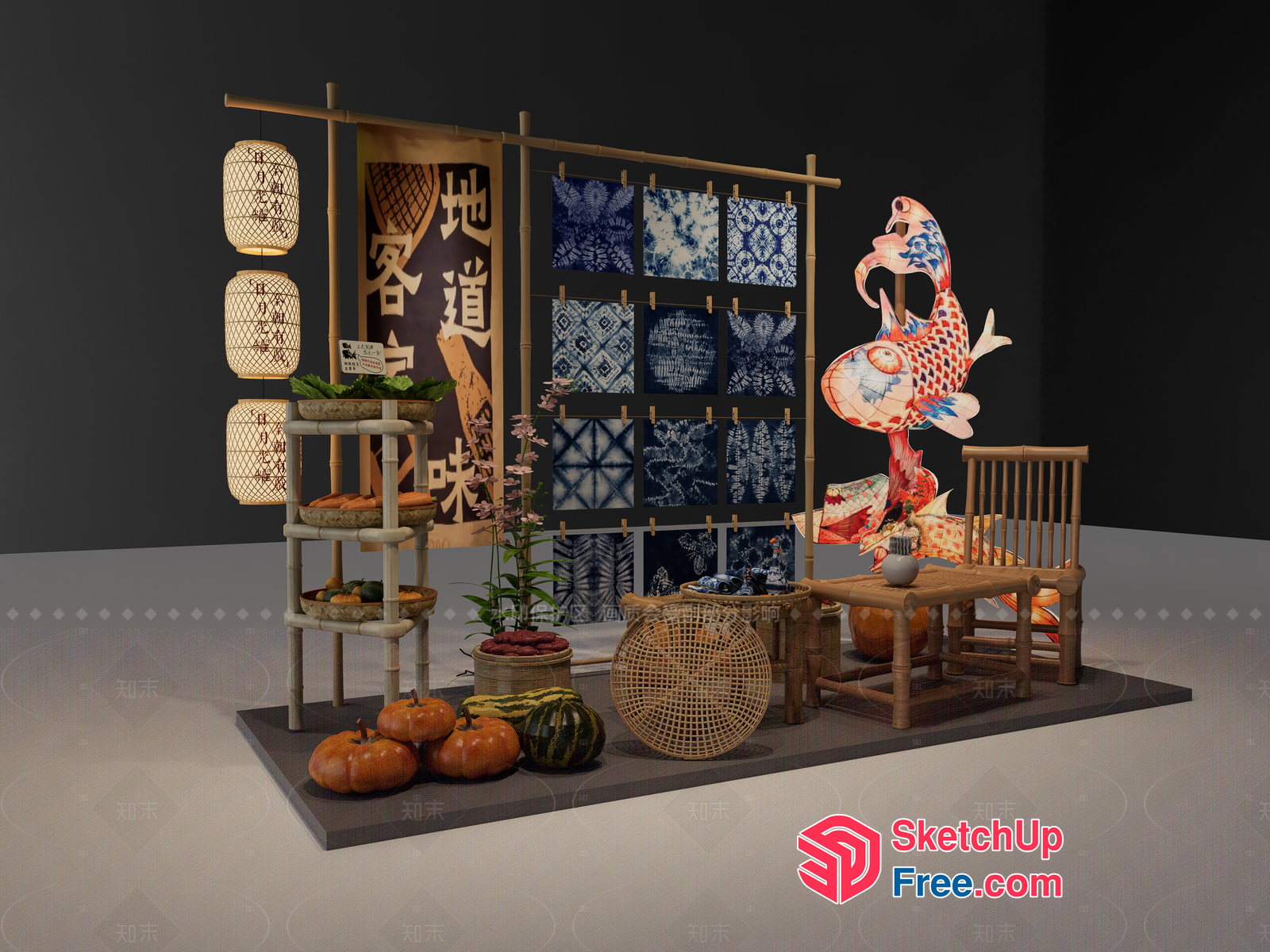 Traditional Asian-Inspired Decorative Display 3D SketchUp File