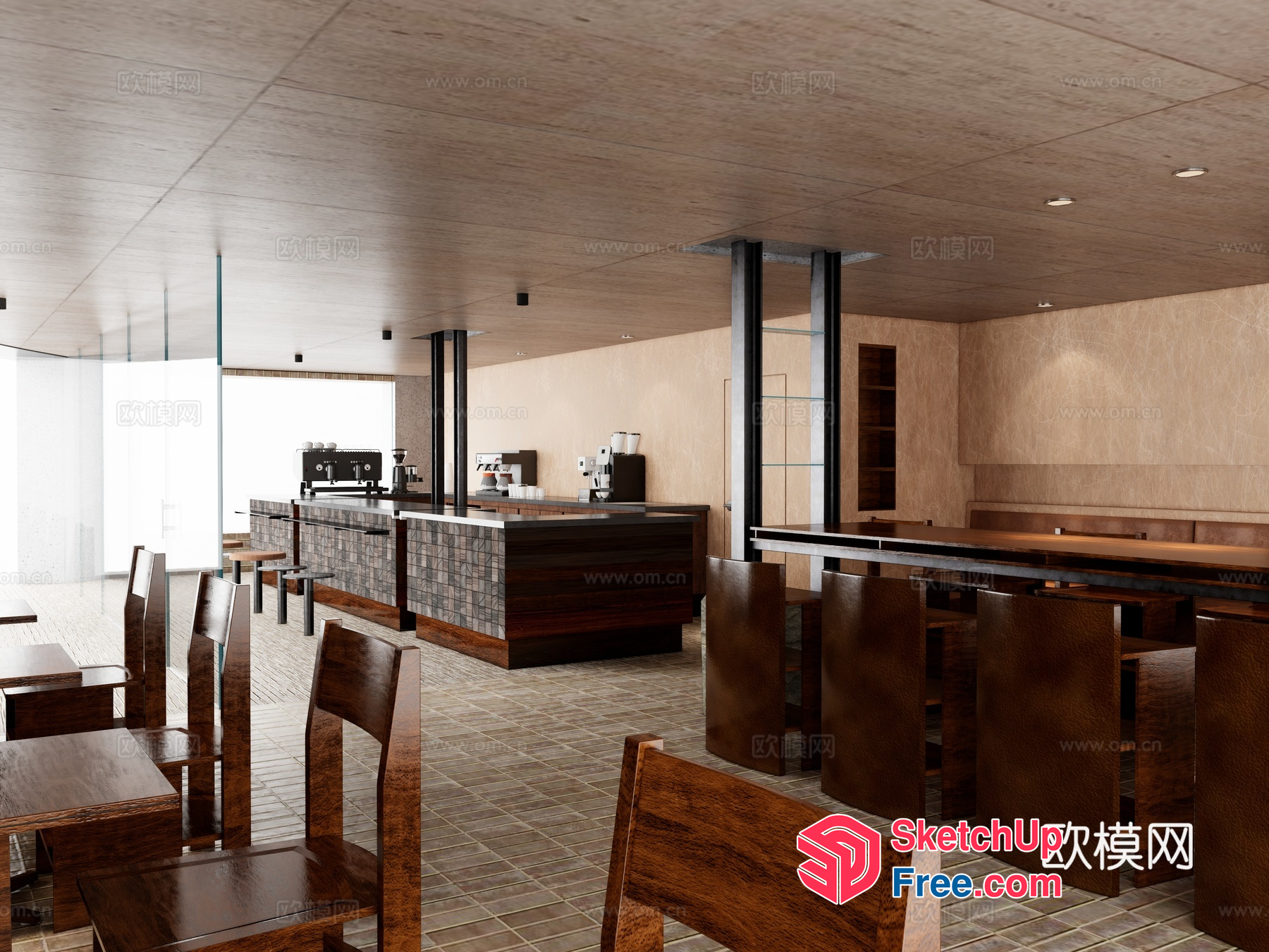 Modern Coffee Shop Interior With Sleek Furniture And Natural Light 3D SketchUp File