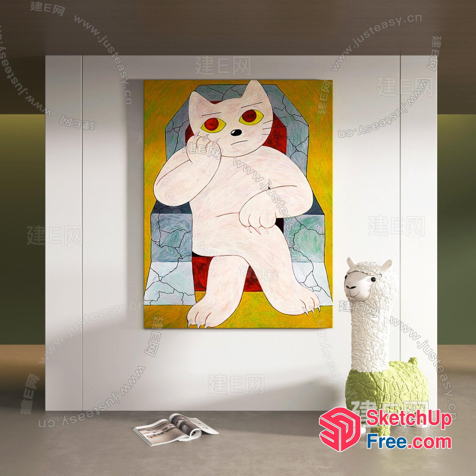 Colorful Abstract Artwork Of A Cat And Alpaca 3D SketchUp File