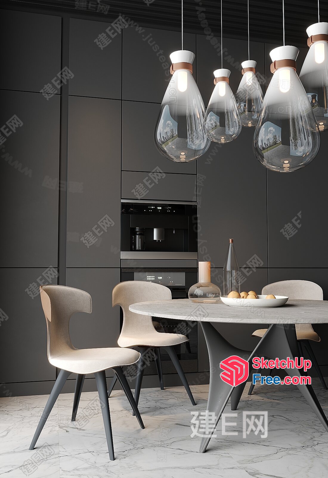 Modern Minimalist Dining Room With Sleek Table And Chairs 3D SketchUp File