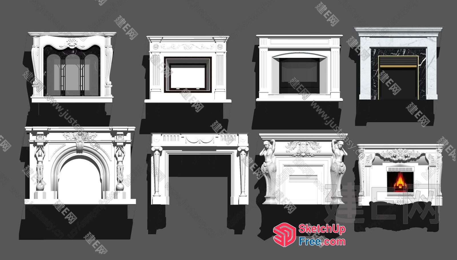 Collection Of Ornate Fireplace Mantels 3D SketchUp File