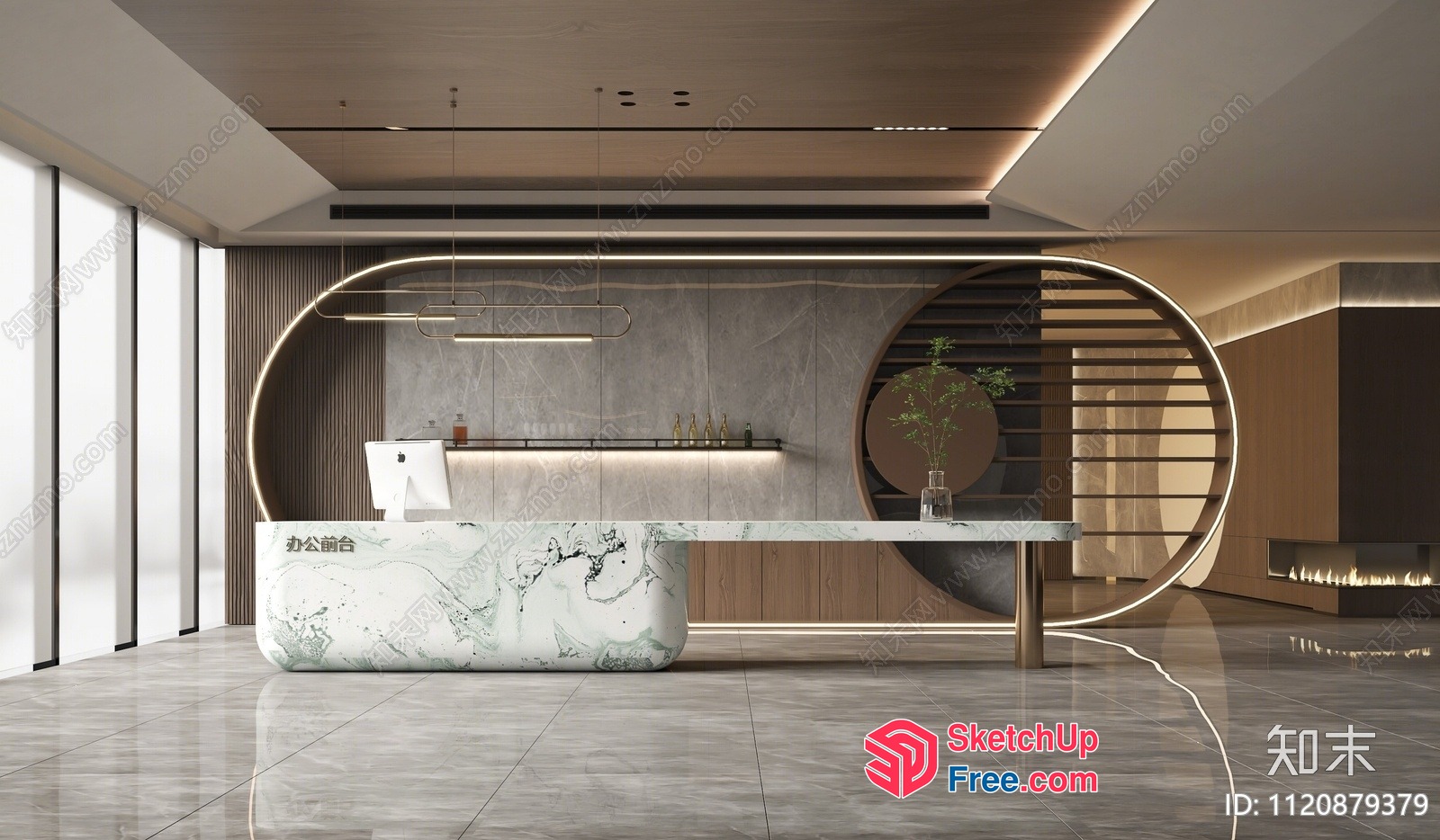 Modern Office Reception Area With Marble And Wood Accents 3D SketchUp File