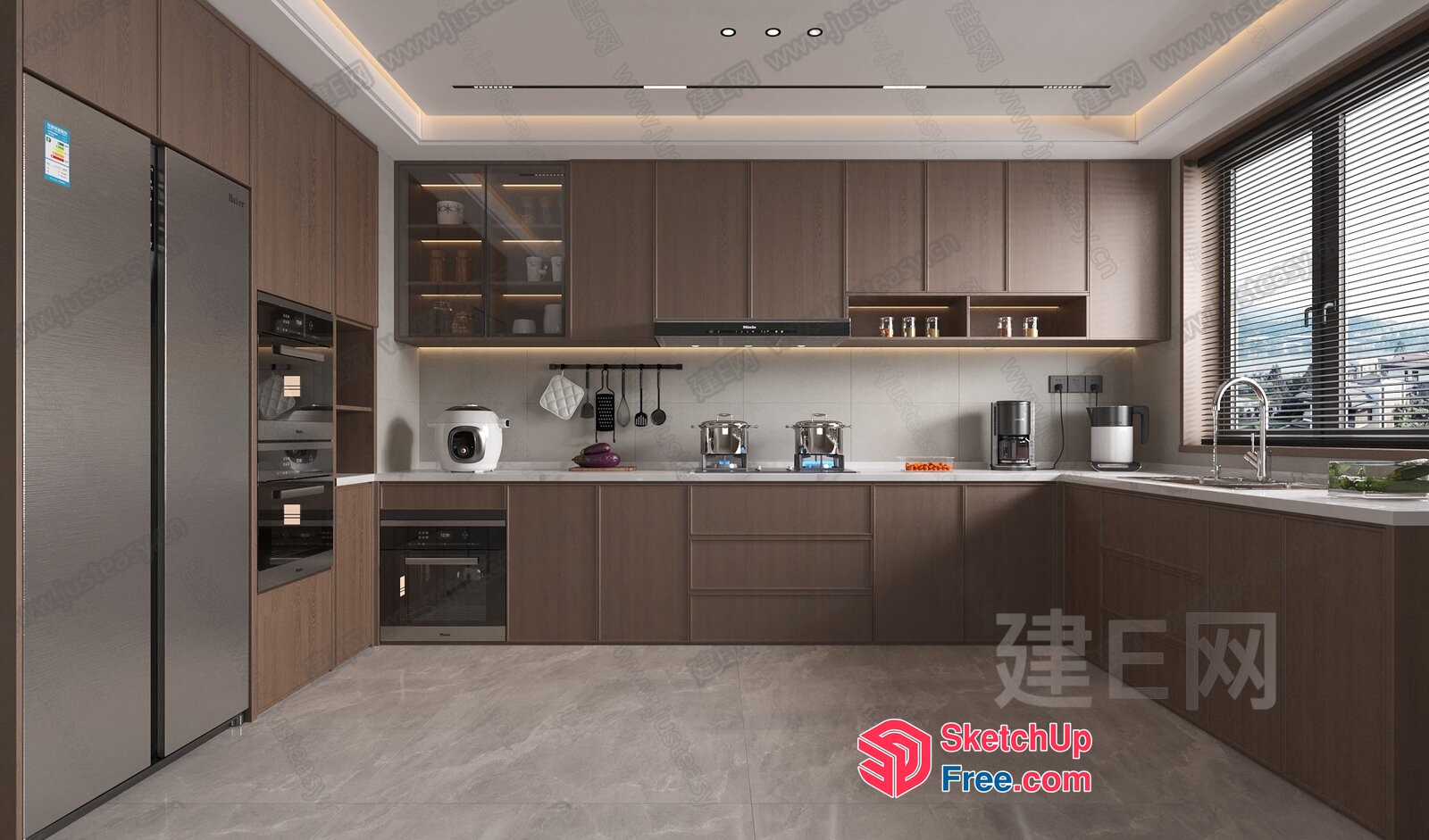 Modern Kitchen With Stainless Steel Appliances And White Countertops 3D SketchUp File