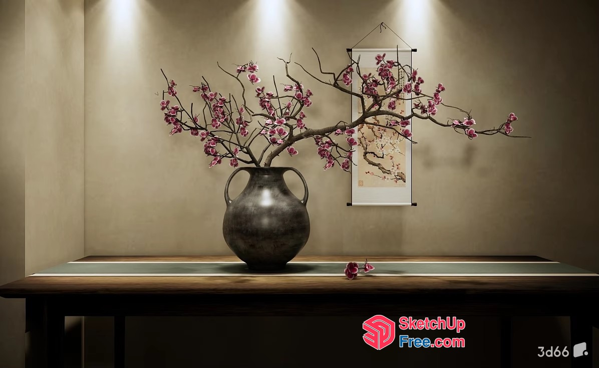 Beautiful Pink Flower Branches In A Vase 3D SketchUp File
