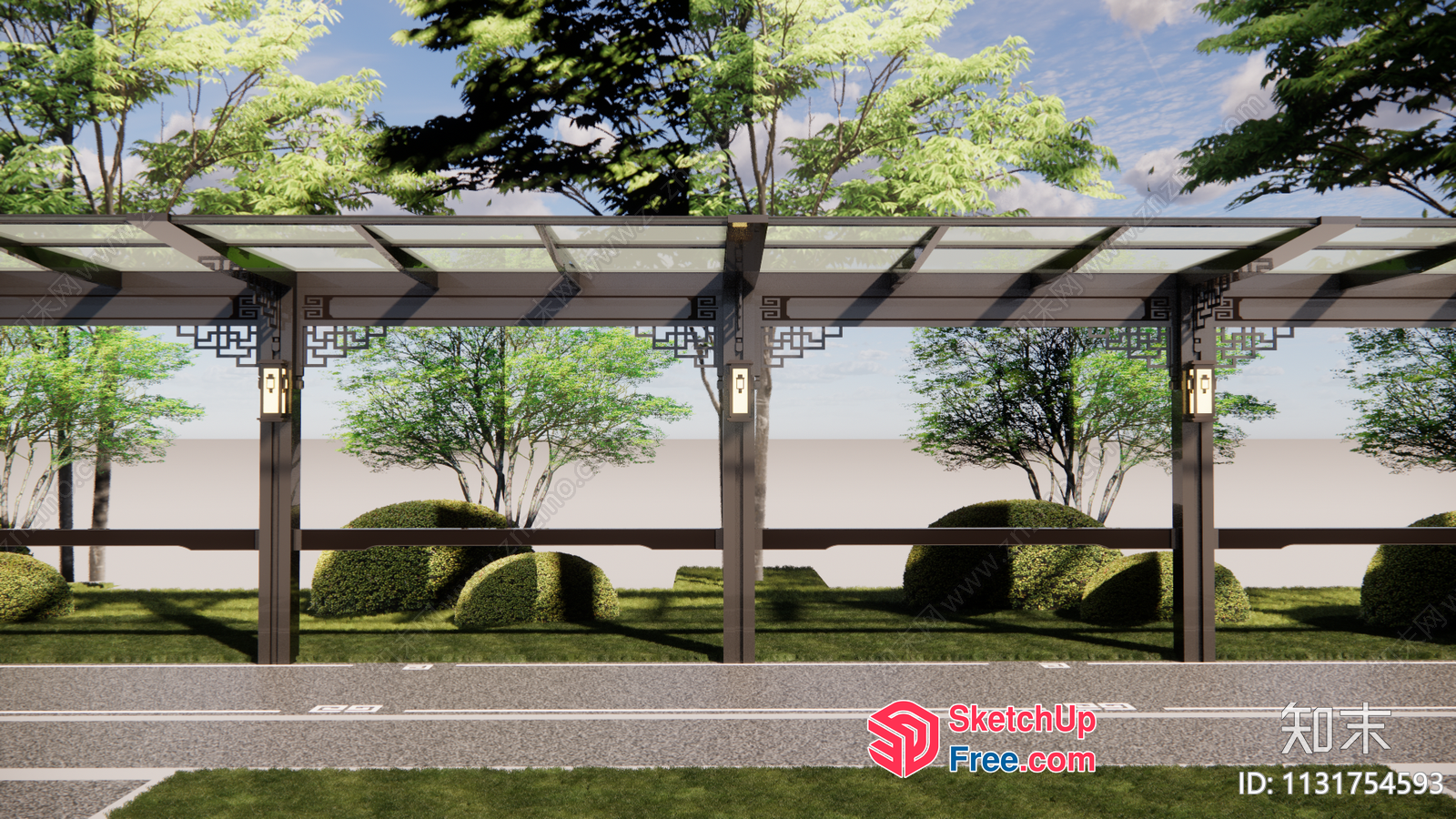 Glass Curtain Wall Bus Stop 3D SketchUp File
