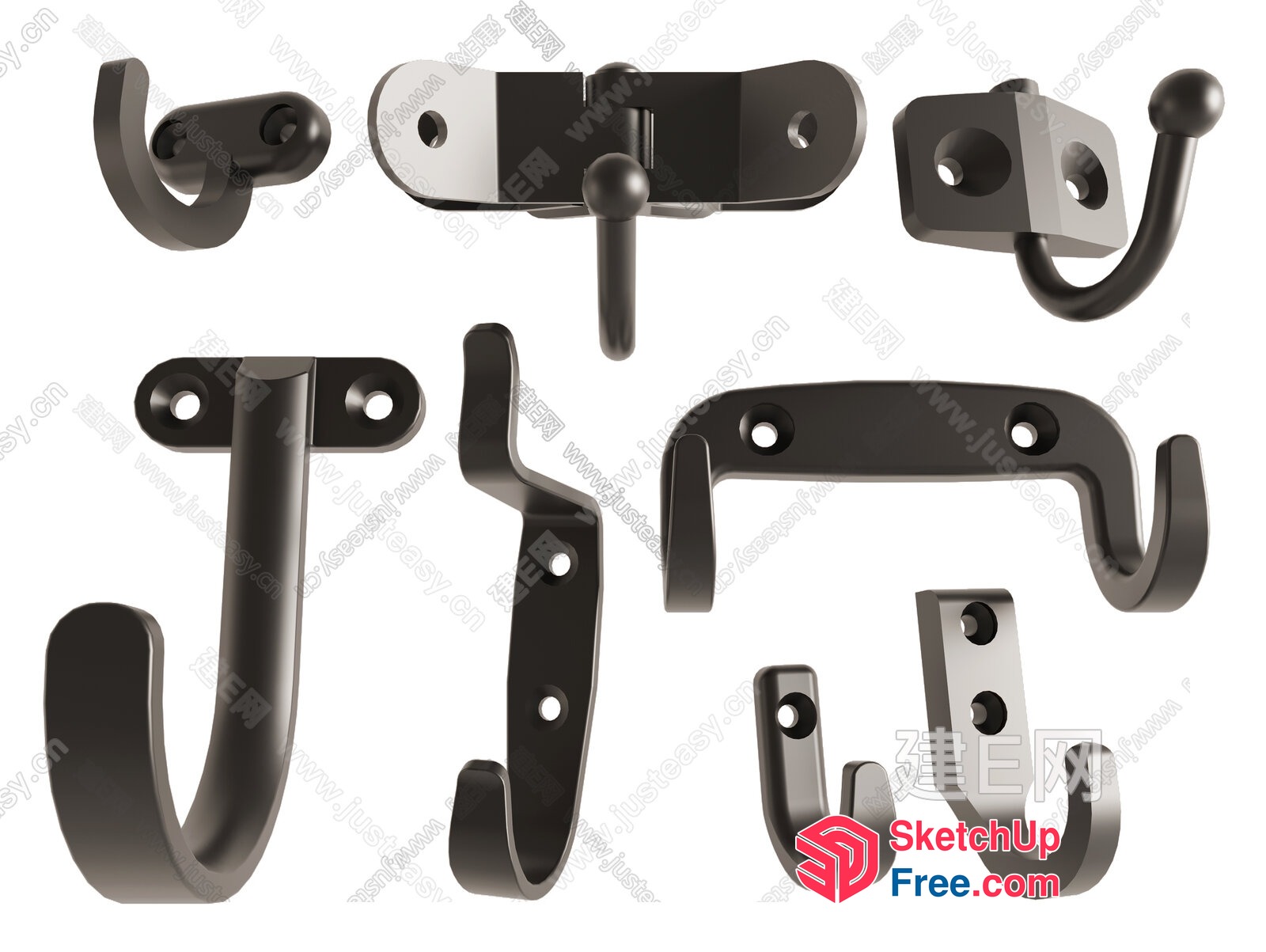 Various Metal Hooks For Hanging Items 3D SketchUp File