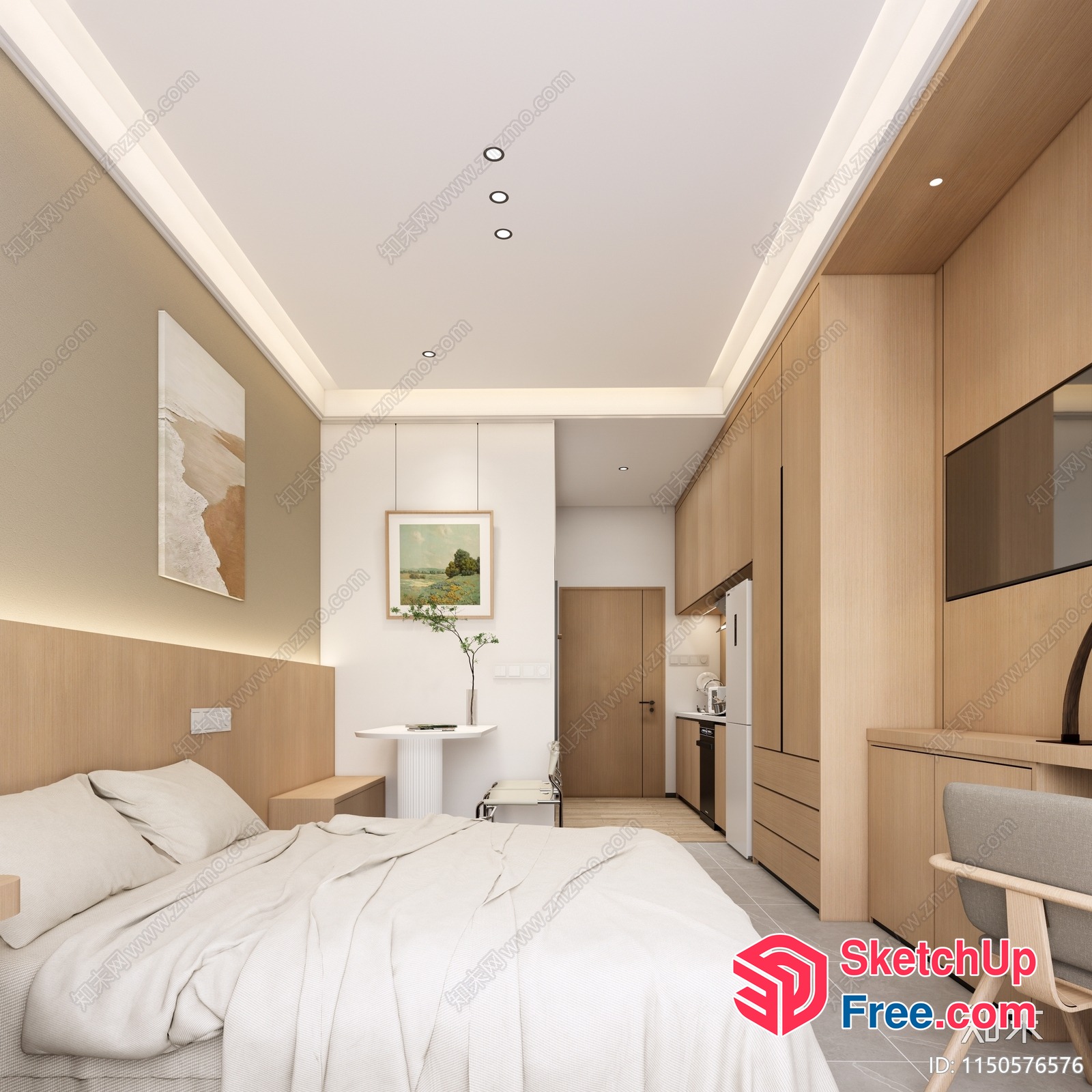Modern Minimalist Japanese Style Bedroom Interior 3D SketchUp File