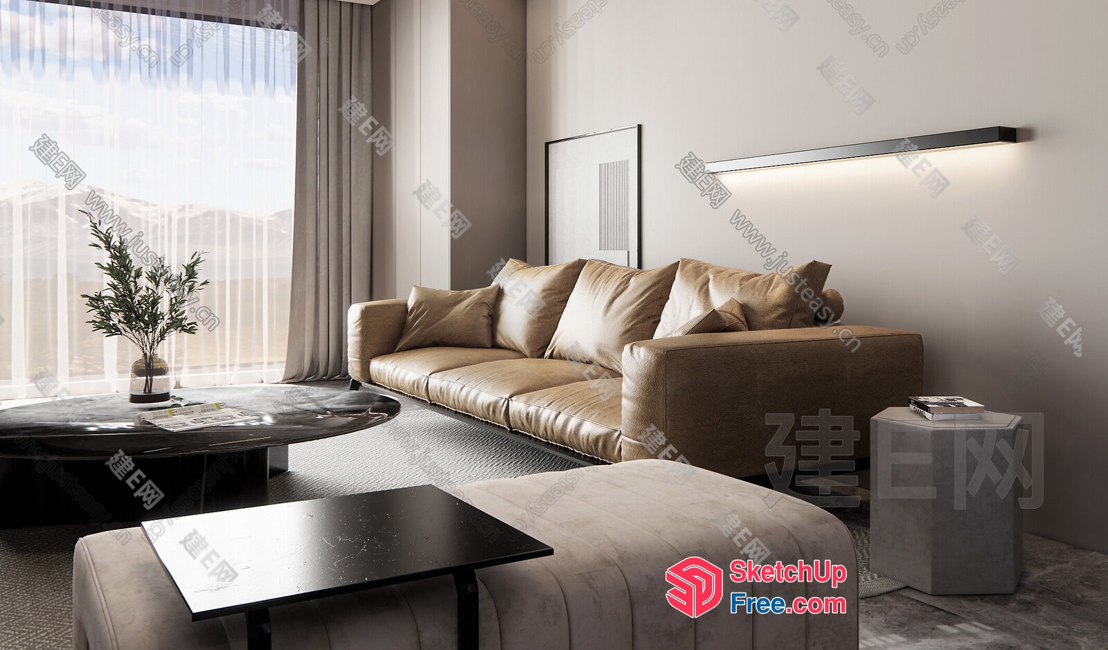 Modern Minimalist Living Room With Sleek Furniture 3D SketchUp File