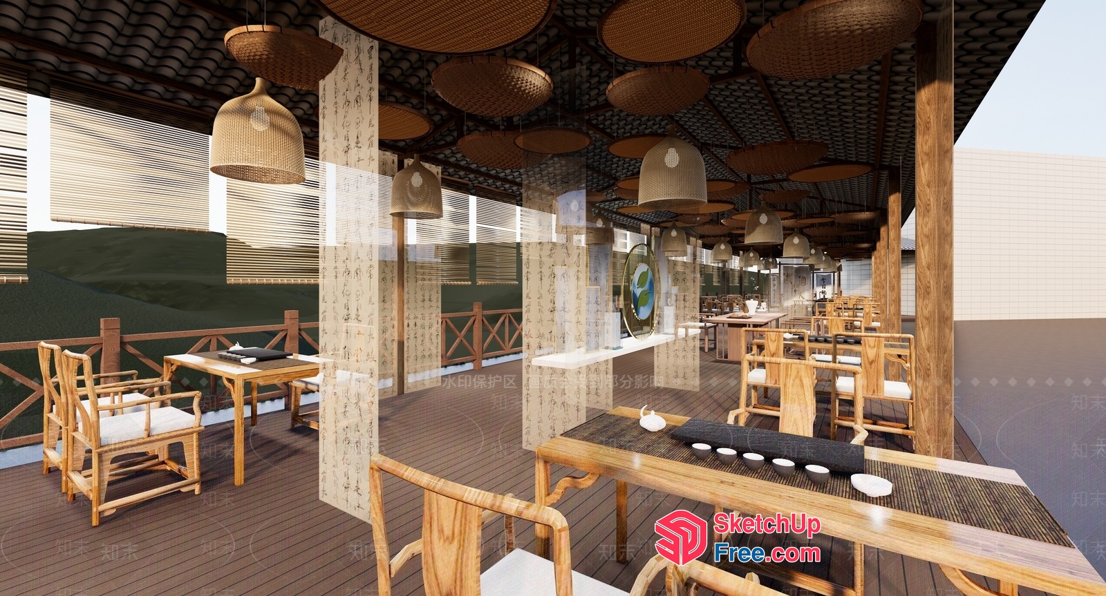 Traditional Asian-Style Restaurant Interior 3D SketchUp File