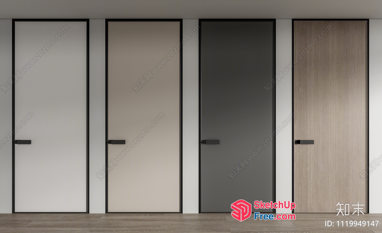 Interior Doors With Sleek Black Frames 3D SketchUp File