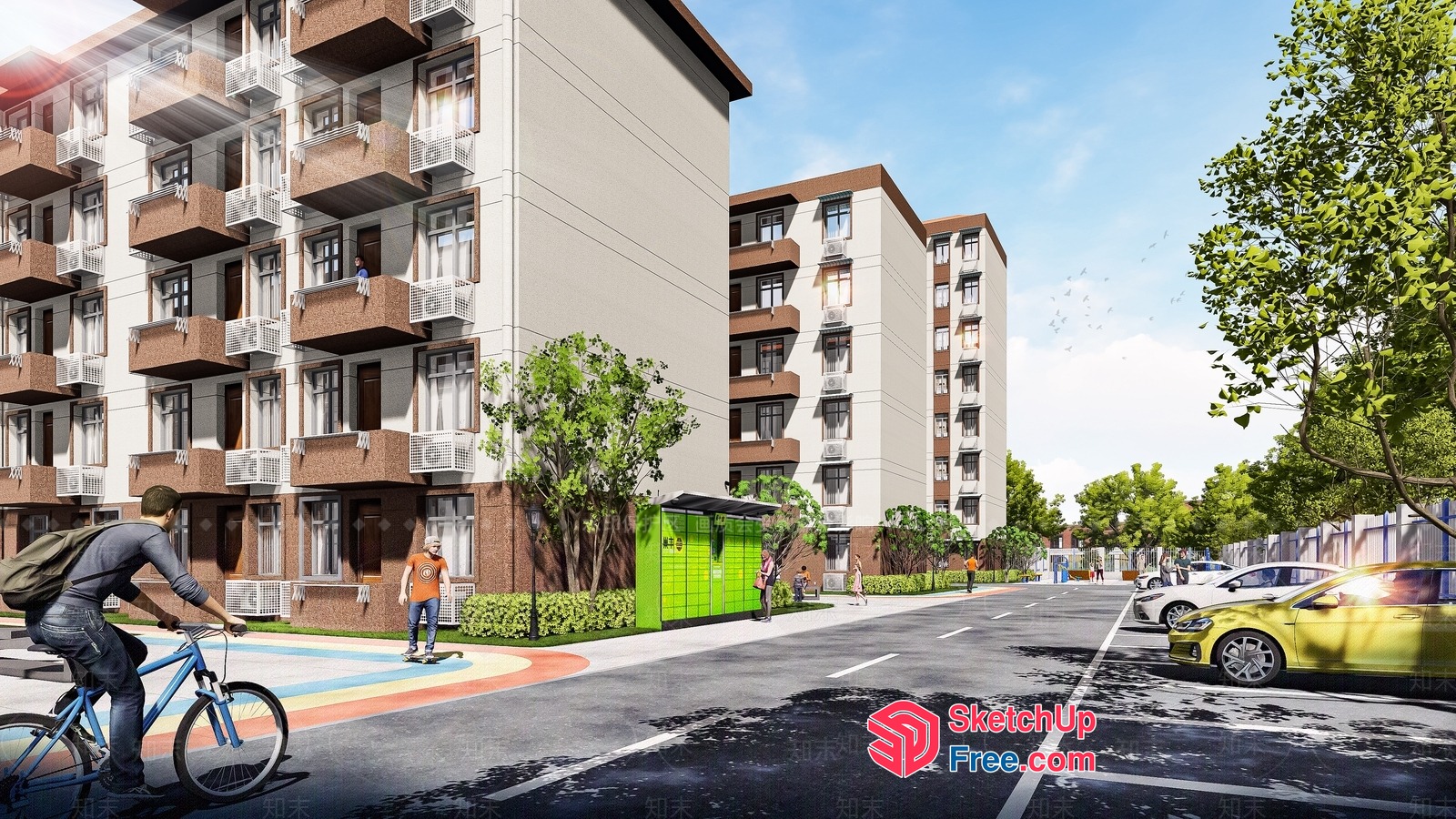 Apartment Building Complex With Balconies And Parking Lot 3D SketchUp File