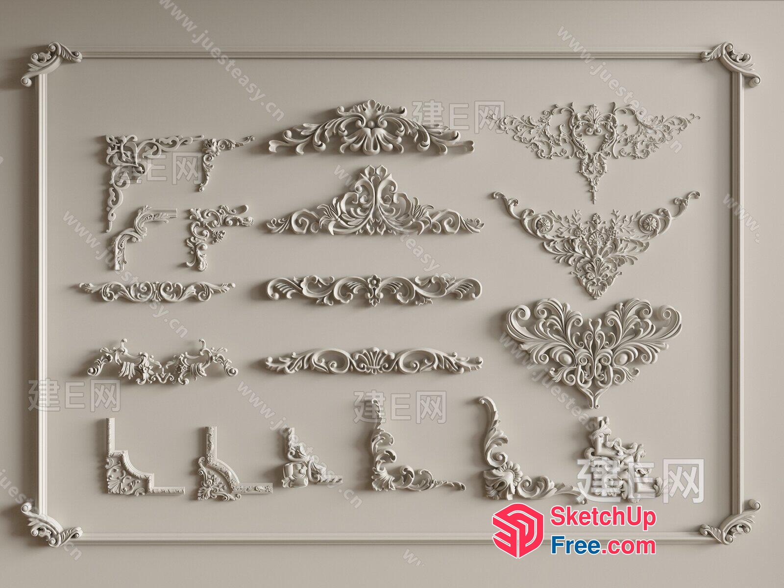 Ornate Carved Decorative Moulding Collection 3D SketchUp File